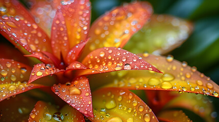 A close-up of nature fen plants with dew drops