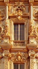 Obraz premium Exquisite Baroque Golden Palace with Intricate Architectural Details and Ornate Facades