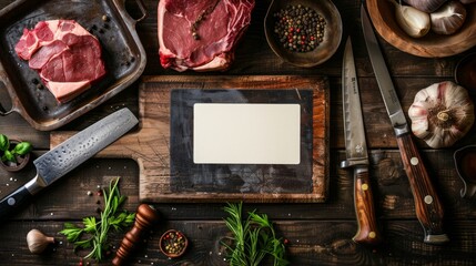Artisan Butcher's Block Premium Cuts Sharp Knives and Business Cards for Culinary Professionals