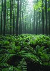 Obraz premium Lush green ferns in a forest, depicting tranquility and freshness. without logo and without watermark 