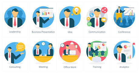 A set of 10 business icons as leadership, business presentation, idea
