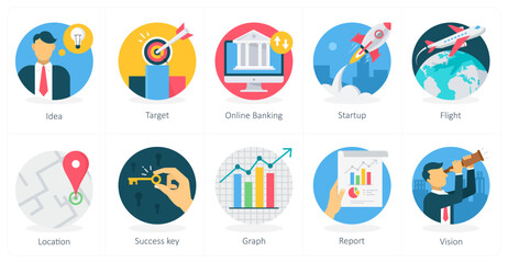 Fototapeta premium A set of 10 business icons as idea, target, online banking
