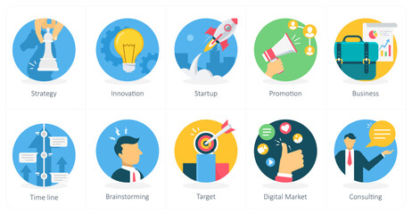 Fototapeta premium A set of 10 business icons as strategy, innovation, startup