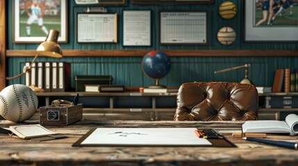 Elite Sports Agency Professional Office with Customizable Business Cards Signed Memorabilia and Exclusive Contracts