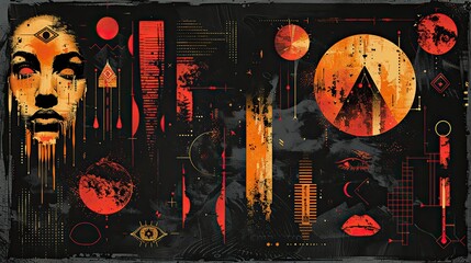 an acid graphic set with trendy urban elements brutalism graphic shapes emblems of crime and abstract geometric shapes for merch t shirts typography and prints acid brutalism underground.stock image