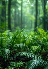 Lush green ferns in a forest, depicting tranquility and freshness. without logo and without watermark 