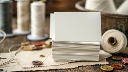 Crafty Business Blank Business Cards on Craft Paper with Sewing Accents