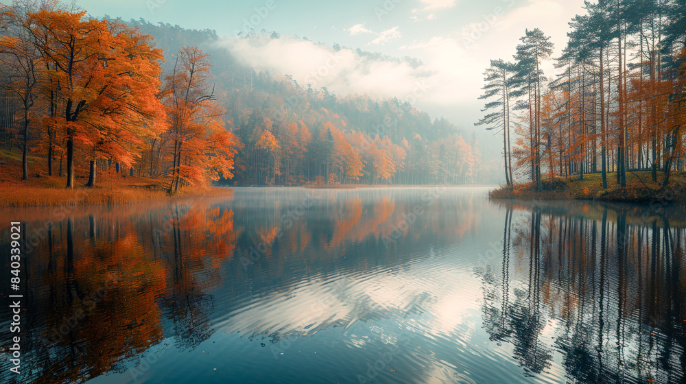 Wall mural Calm lake in the morning light