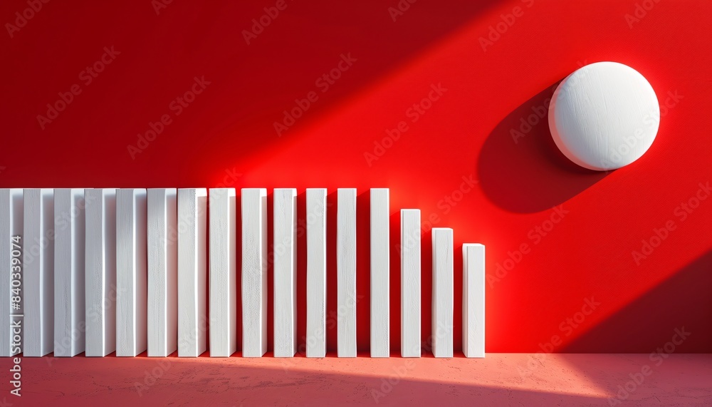 Poster minimalist abstract art with red and white geometric shapes and shadows in modern design