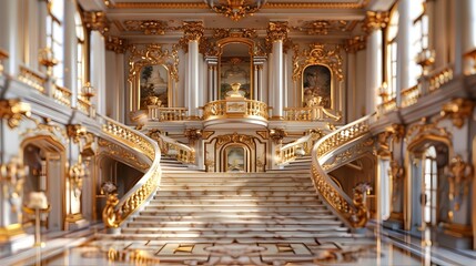 Fototapeta premium Majestic Golden Mansion Captured through Documentary Photographic Style Highlighting Opulence and Grandeur