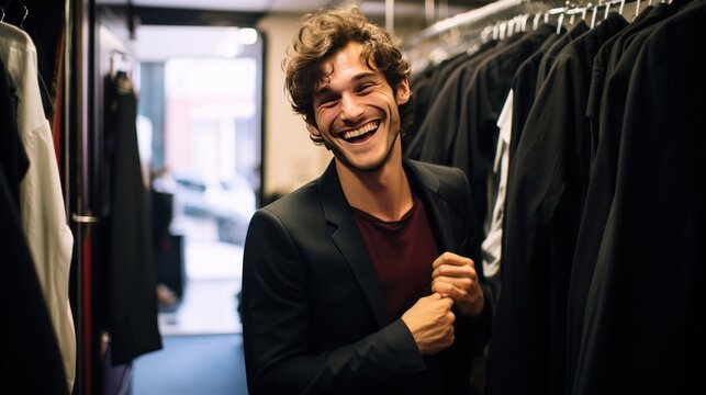 a person trying on clothes in a fitting room, 