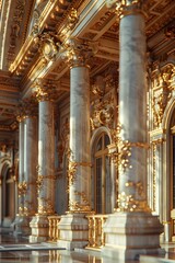 Obraz premium Opulent Golden Palace with Intricate Architectural Details and Lavish Interiors
