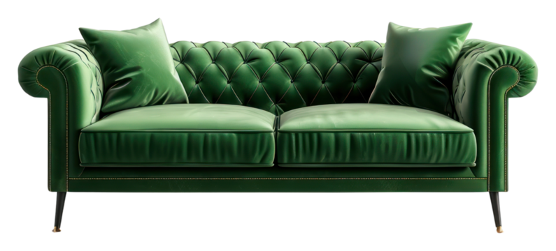 PNG Modern green sofa furniture cushion white background.