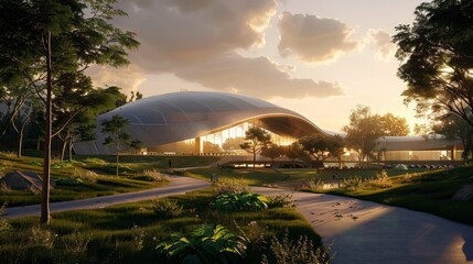 Green Technology Meets Athletic Excellence Futuristic Biodome Sports Complex