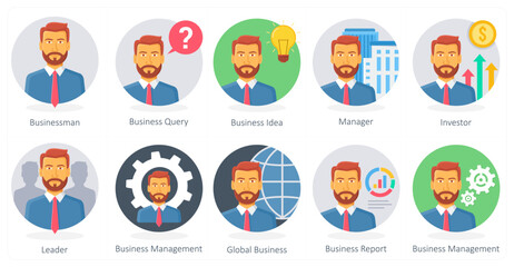 Fototapeta premium A set of 10 Business icons as businessman, business query, business idea