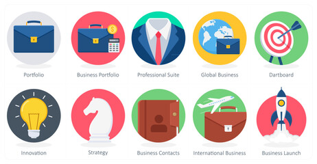 Fototapeta premium A set of 10 Business icons as portfolio, business portfolio, professional suite