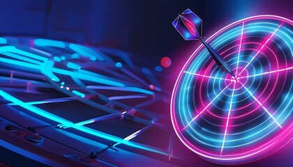 A Neon-Lit Dartboard Adventure"
"Glowing Triumph: Hitting the Mark in a Neon Dartscape"