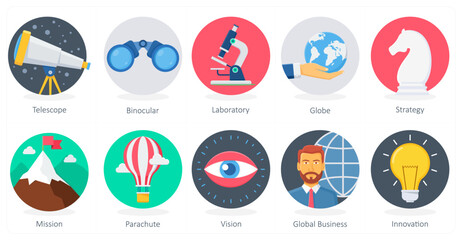 Fototapeta premium A set of 10 Business icons as telescope, binocular, laboratory