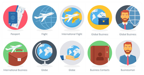 A set of 10 Business icons as passport, flight, international flight