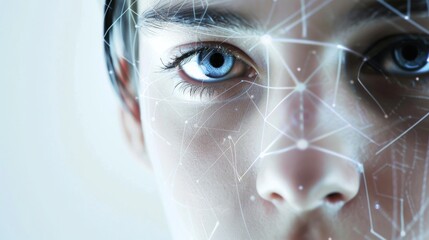 A biometric security system using facial recognition a close-up of a woman face with the focus on the eye