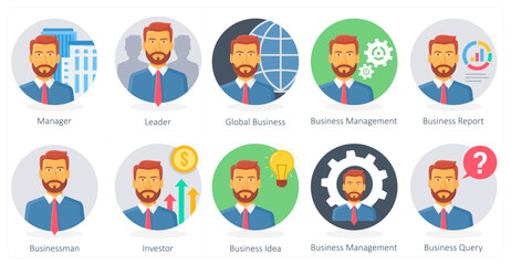 A set of 10 Business icons as manager, leader, global business