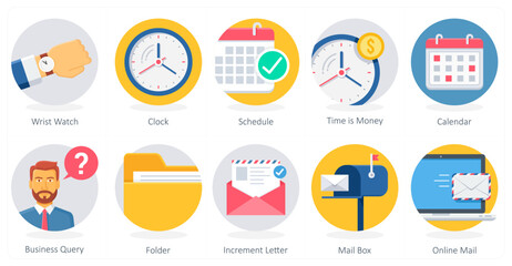 A set of 10 Business icons as wrist watch, clock, schedule