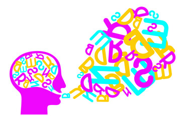 Intense conversation. Profile of a man with speech bubble. Vector illustration