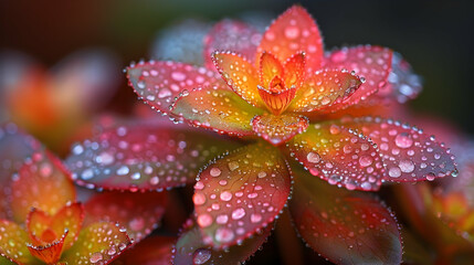 A close-up of nature pond plants with dew drops