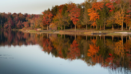 Beautiful autumn reflections, Lake Jean, Ricketts Glen State Park, Pennsylvania.
