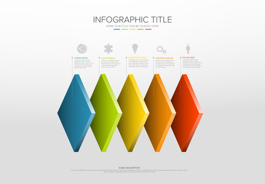 Multipurpose infographic template with five horizontal desk levels, icons and descriptions