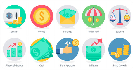 A set of 10 Shopping icons as locker, money, funding