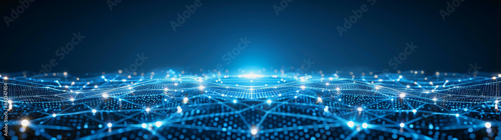 Poster network lines and dots of global connectivity and data transmission