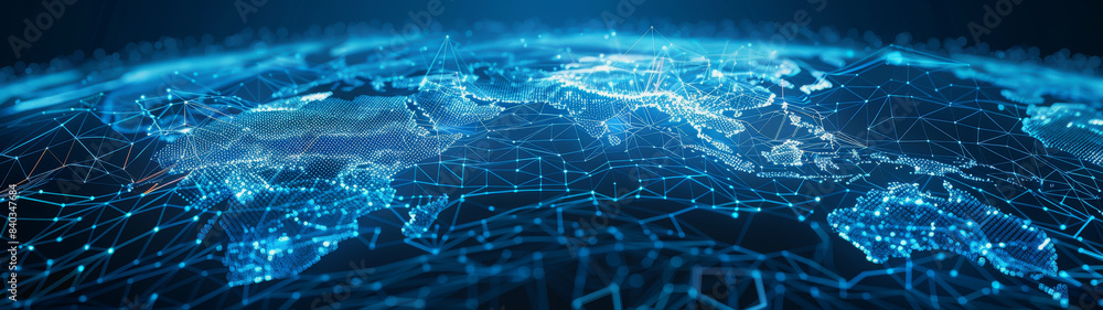 Poster network lines and dots of global connectivity and data transmission
