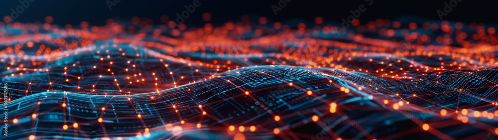 Poster network lines and dots of global connectivity and data transmission
