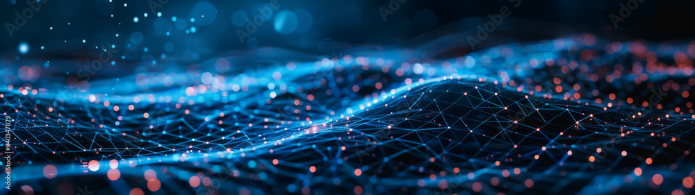 Poster network lines and dots of global connectivity and data transmission