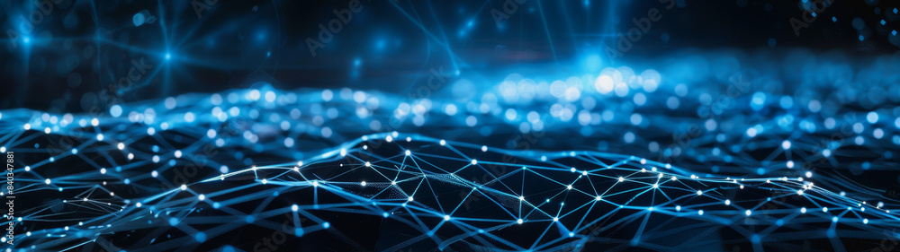 Poster network lines and dots of global connectivity and data transmission
