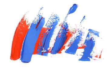 Photo red and blue grunge brush strokes oil paint isolated on white background