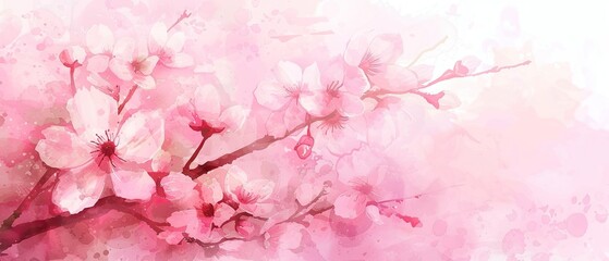 Fototapeta premium Delicate cherry blossom in pastel pink watercolor style with subtle shading