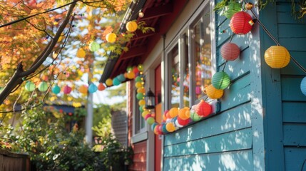 "Vibrant Rainbow Pride Decorations Adorning Suburban Home for Pride Day"