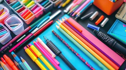Fototapeta premium Assorted Colorful School Supplies