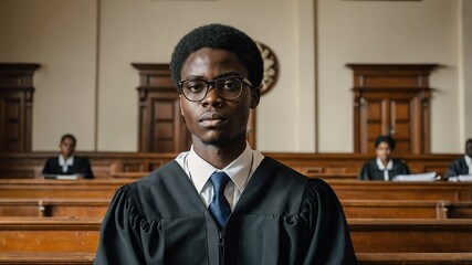 young african lawyer guy in courtroom