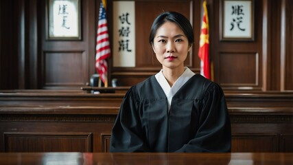 judge asian lawyer woman in courtroom