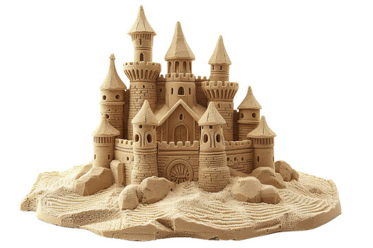 recommend clip art: Intricately detailed sandcastle sculpture, a sandy masterpiece showcasing creative craftsmanship on the beach, perfect for summer-themed projects.