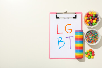 LGBT parade concept, word on light background.