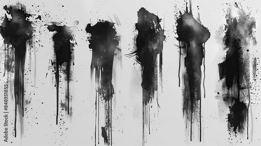 Poster paintbrush with splattered effect in dirty style isolated black ink stencils for graphic design text
