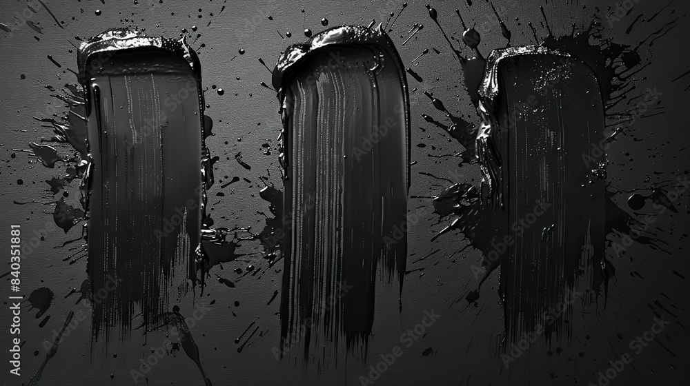 Poster paintbrush with splattered effect in dirty style isolated black ink stencils for graphic design text