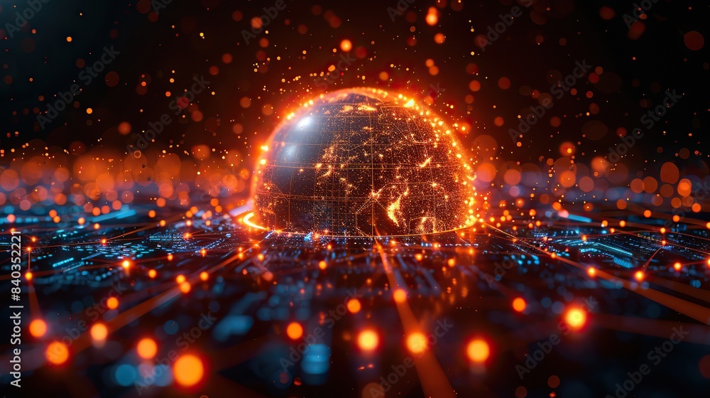 Poster hologram of planet earth globe of digital data and technology.stock image