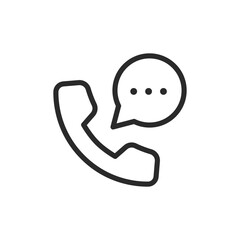 Phone call with chat, linear style icon. Telephone handset with a speech bubble, a phone call and conversation. Editable stroke width.