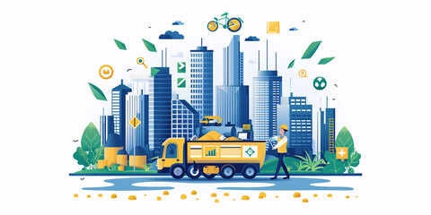 Obraz premium An artistic representation of a city skyline featuring eco-friendly elements such as green buildings and wind turbines