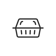 Plastic container, linear style icon. Packaging with lid. storage or packaging solutions. Editable stroke width